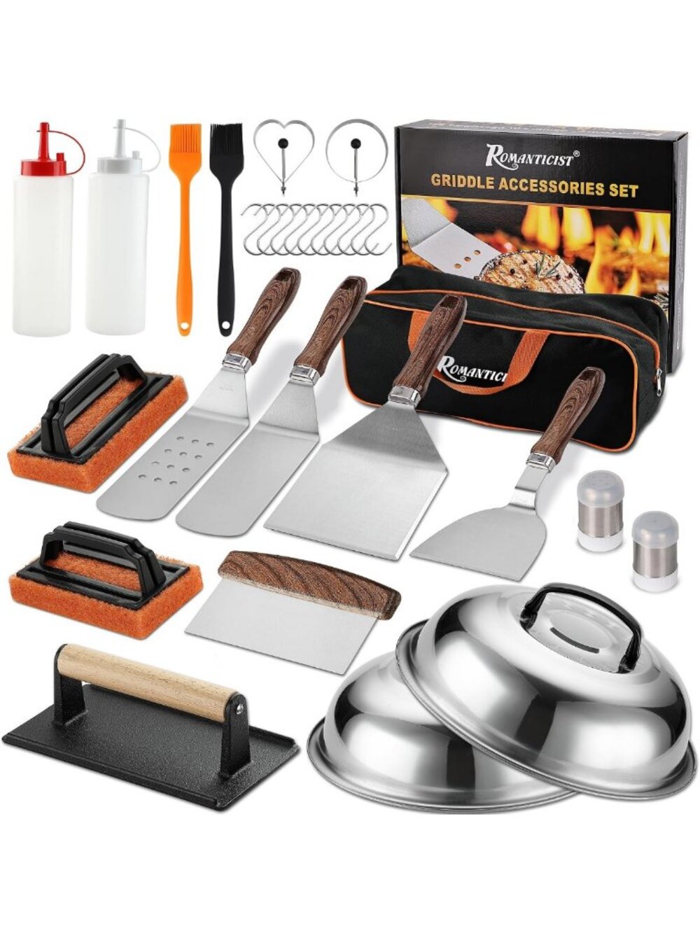 29PCS Griddle Accessories Set - Flat Top Spatula, Scraper & Basting Cover for